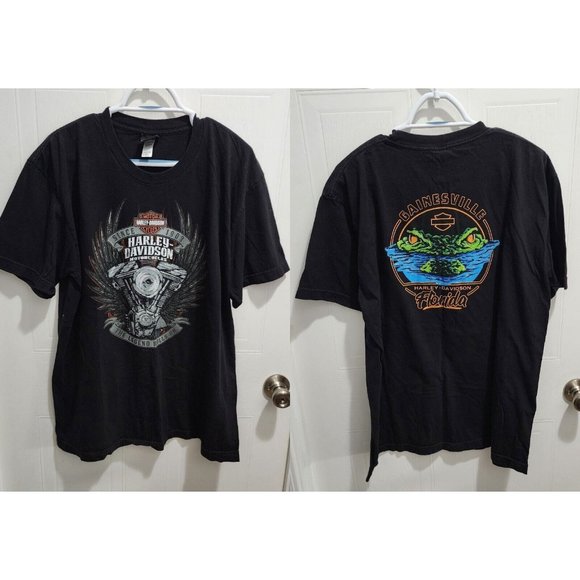 Harley Davidson Black Gainesville Florida Engine Block Alligator T-Shirt Size XL - Picture 1 of 12
